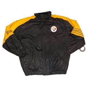 Vintage Rare NFL Pittsburgh Steelers Black Satin Windbreaker Jacket Size Medium